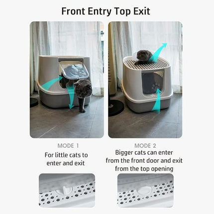 HMA Cat Covered Cat Litter Box Enclosed Pet Toilet with Top Entry Trap and Scoop 45 × 36 × 36 cm Grey