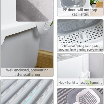 HMA Cat Covered Cat Litter Box Enclosed Pet Toilet with Top Entry Trap and Scoop 45 × 36 × 36 cm Grey
