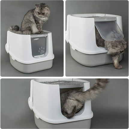 HMA Cat Covered Cat Litter Box Enclosed Pet Toilet with Top Entry Trap and Scoop 45 × 36 × 36 cm Grey