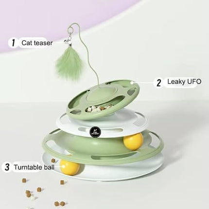 HMA cat Interactive Cat Toy 3-Tier Cat Track Toy with Feather Teaser and Rolling Balls