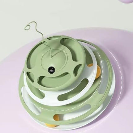 HMA cat Interactive Cat Toy 3-Tier Cat Track Toy with Feather Teaser and Rolling Balls