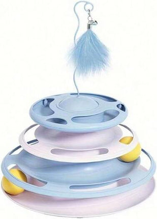 HMA cat Interactive Cat Toy 3-Tier Cat Track Toy with Feather Teaser and Rolling Balls