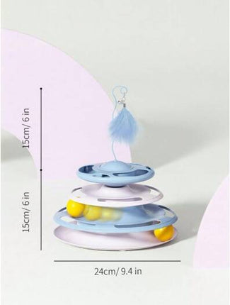 HMA cat Interactive Cat Toy 3-Tier Cat Track Toy with Feather Teaser and Rolling Balls