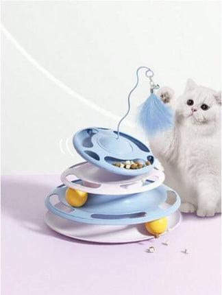HMA cat Interactive Cat Toy 3-Tier Cat Track Toy with Feather Teaser and Rolling Balls