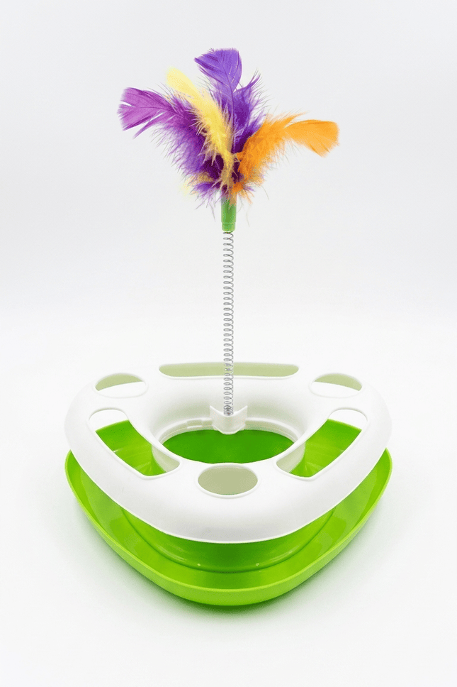 HMA cat Interactive Cat Toy Feather Wand on Spring for Indoor Cats Green