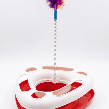 HMA cat Interactive Cat Toy Feather Wand on Spring for Indoor Cats Red