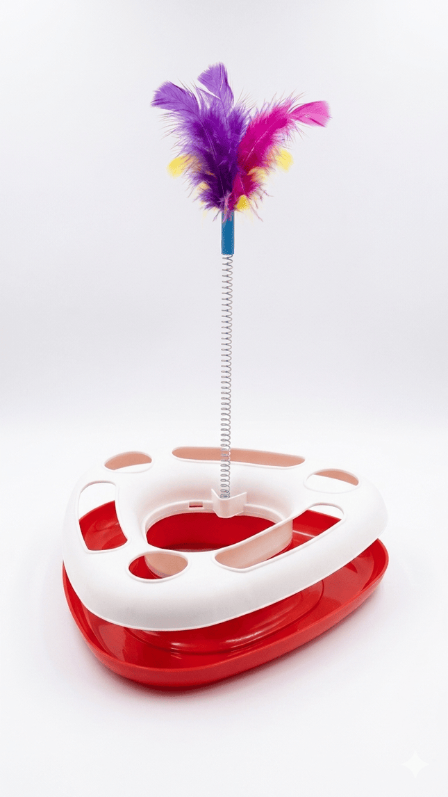 HMA cat Interactive Cat Toy Feather Wand on Spring for Indoor Cats Red