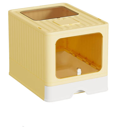 HMA Cat Large Cat Litter Box with Scoop Covered Litter Box with Lid Yellow 48x36x36cm