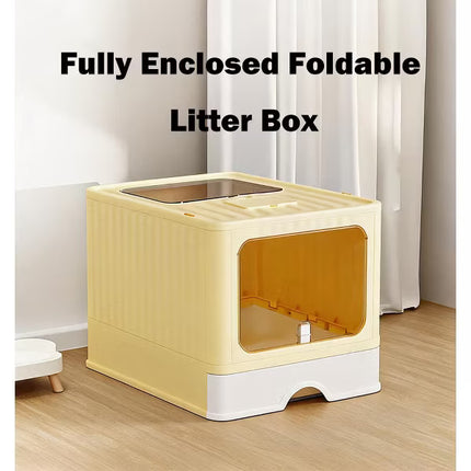 HMA Cat Large Cat Litter Box with Scoop Covered Litter Box with Lid Yellow 48x36x36cm