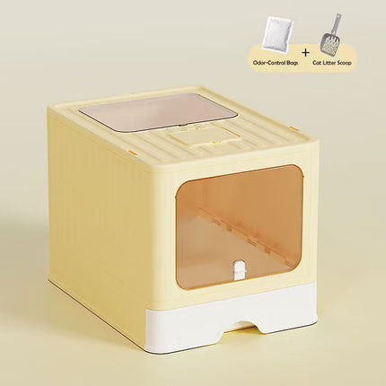 HMA Cat Large Cat Litter Box with Scoop Covered Litter Box with Lid Yellow 48x36x36cm