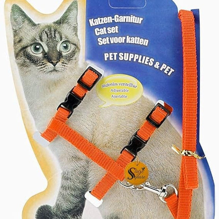 HMA Cat Smile Cat Adjustable Pet Harness and Leash Set Comfortable And Secure Orange