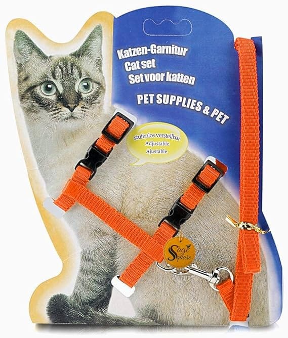 HMA Cat Smile Cat Adjustable Pet Harness and Leash Set Comfortable And Secure Orange
