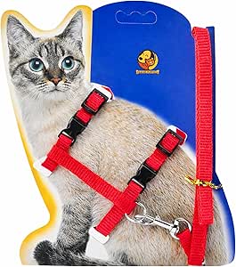 HMA Cat Smile Cat Adjustable Pet Harness and Leash Set Comfortable And Secure Red