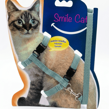 HMA Cat Smile Cat Adjustable Pet Harness and Leash Set Comfortable And Secure Sage Green