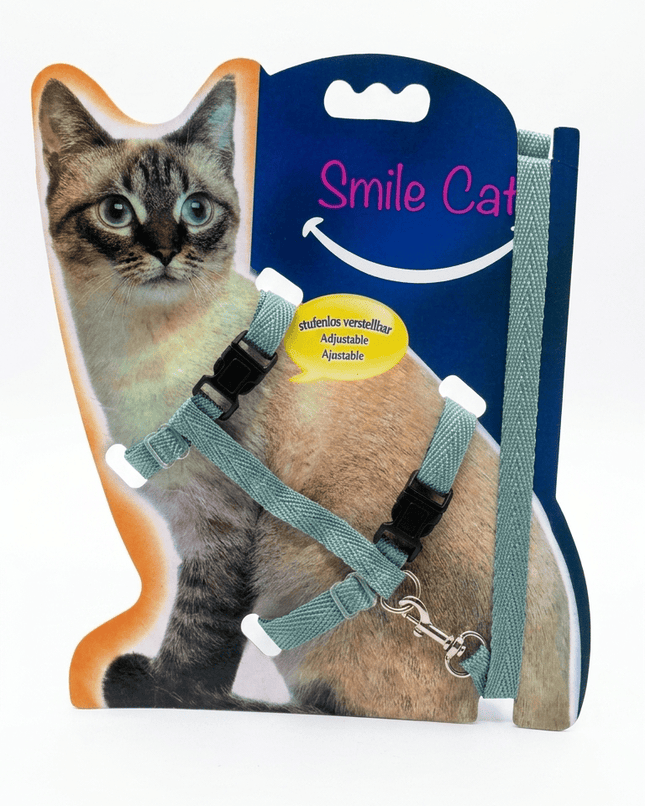 HMA Cat Smile Cat Adjustable Pet Harness and Leash Set Comfortable And Secure Sage Green