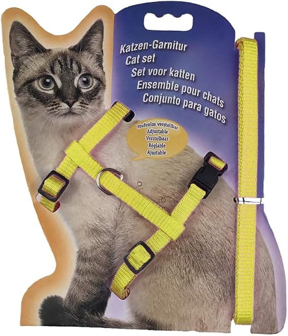 HMA Cat Smile Cat Adjustable Pet Harness and Leash Set Comfortable And Secure Yellow