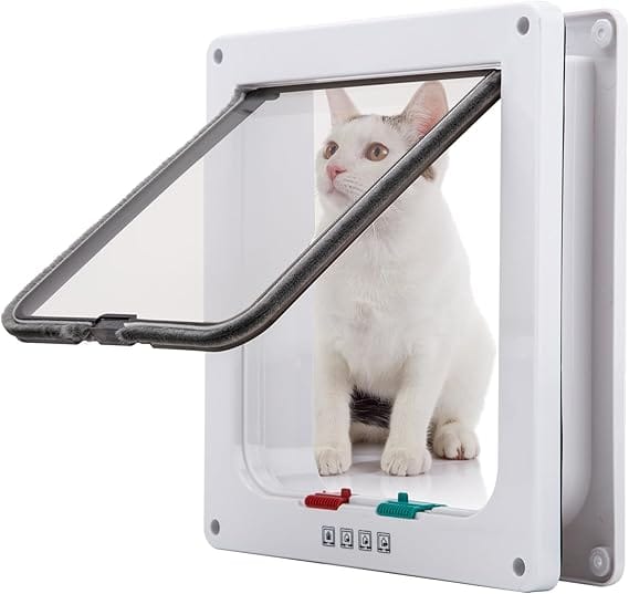 HMA Dog and cat 4-Way Locking Pet Door Durable Cat Flap for Doors and Walls