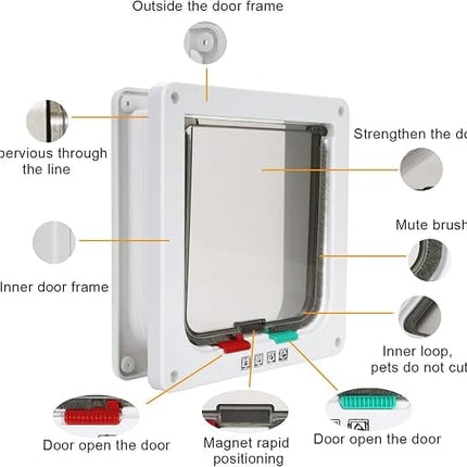 HMA Dog and cat 4-Way Locking Pet Door Durable Cat Flap for Doors and Walls