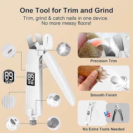 HMA Dog and cat All-in-One Electric Dog Nail Trimmer And Grinder with LED Light  Precision Grooming for Cats and Dogs