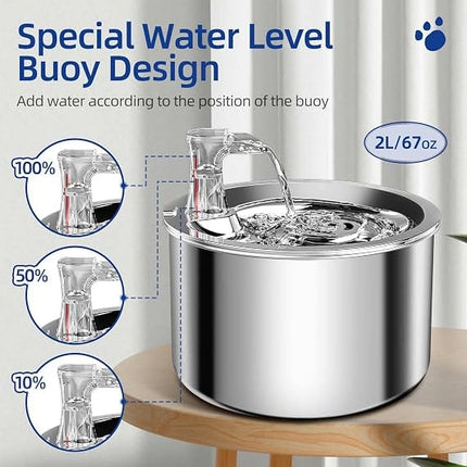 HMA Dog and cat Automatic Stainless Steel Pet Water Fountain Quiet Cat Drinking Dispenser 2 L