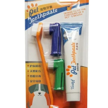 HMA Dog and cat Complete Pet Dental Care Kit Includes Toothpaste Dual Headed Brush And 2 Finger Brushes