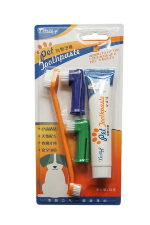 HMA Dog and cat Complete Pet Dental Care Kit Includes Toothpaste Dual Headed Brush And 2 Finger Brushes