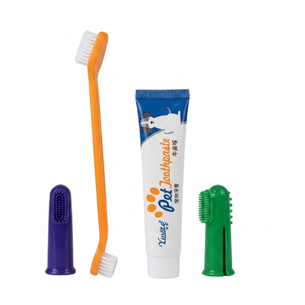 HMA Dog and cat Complete Pet Dental Care Kit Includes Toothpaste Dual Headed Brush And 2 Finger Brushes