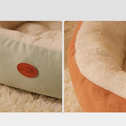 HMA Dog and cat Cozy Faux Fur Oval Dog Bed Soft Fluffy Calming Cuddler Nest for Small Dogs and Cats Brown 60x50cm