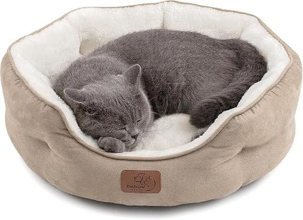 HMA Dog and cat Cozy Faux Fur Oval Dog Bed Soft Fluffy Calming Cuddler Nest for Small Dogs and Cats Brown 60x50cm