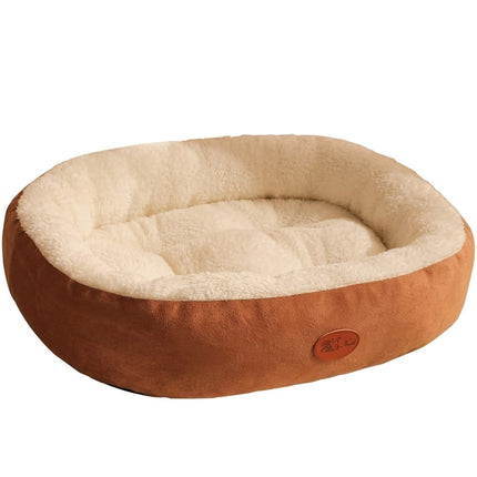 HMA Dog and cat Cozy Faux Fur Oval Dog Bed Soft Fluffy Calming Cuddler Nest for Small Dogs and Cats Brown 60x50cm