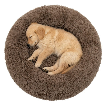 HMA Dog and cat Cozy Faux Fur Round Dog Bed Self-Warming Soft Calming Pet Cuddler Mat for Cats and Dogs Brown Size 70 × 70 cm