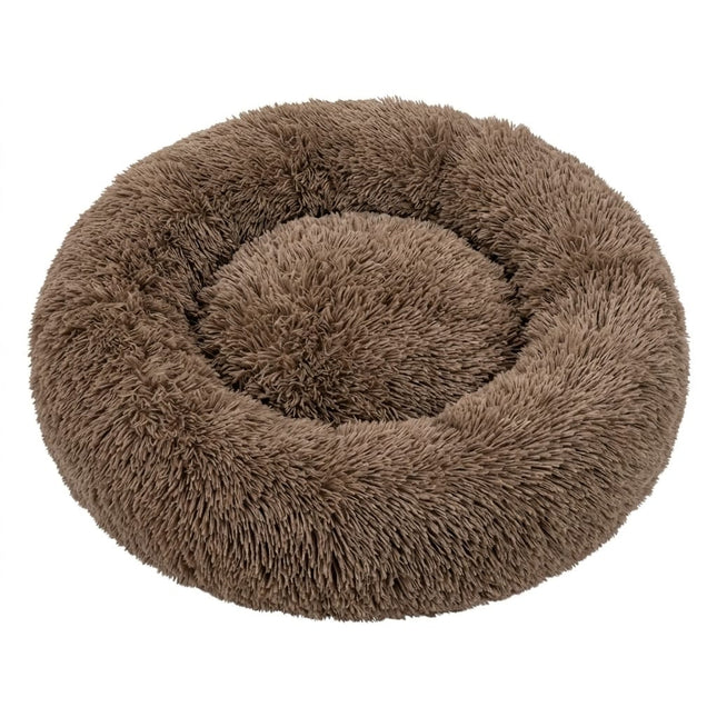 HMA Dog and cat Cozy Faux Fur Round Dog Bed Self-Warming Soft Calming Pet Cuddler Mat for Cats and Dogs Brown Size 70 × 70 cm