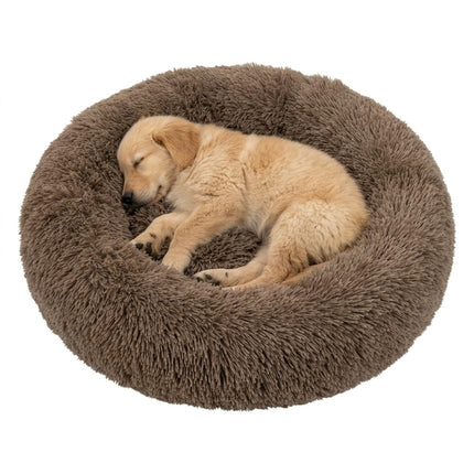 HMA Dog and cat Cozy Faux Fur Round Dog Bed Self-Warming Soft Calming Pet Cuddler Mat for Cats and Dogs Brown Size 70 × 70 cm