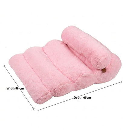 HMA Dog and cat Cozy Pink Faux Fur Pet Bed Soft Fluffy Sleeping Cushion and Sofa for Small Dogs and Cats 56 x 65 cm
