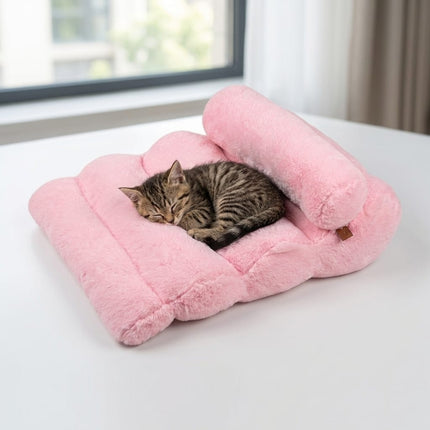HMA Dog and cat Cozy Pink Faux Fur Pet Bed Soft Fluffy Sleeping Cushion and Sofa for Small Dogs and Cats 56 x 65 cm
