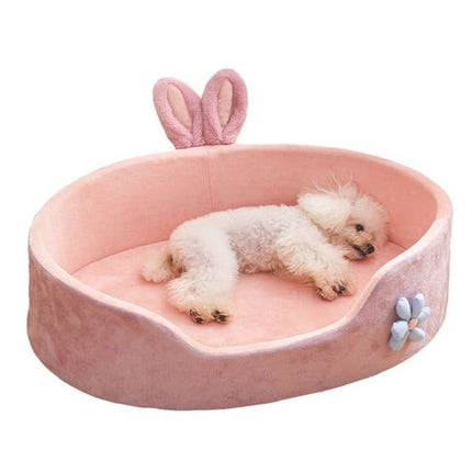 HMA Dog and cat Cute Bunny Ears Plush Pet Bed in Pink 58x45cm