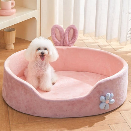 HMA Dog and cat Cute Bunny Ears Plush Pet Bed in Pink 58x45cm