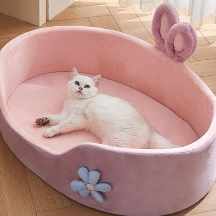 HMA Dog and cat Cute Bunny Ears Plush Pet Bed in Pink 58x45cm