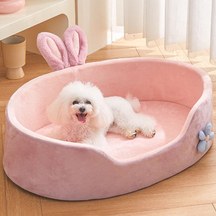 HMA Dog and cat Cute Bunny Ears Plush Pet Bed in Pink 58x45cm