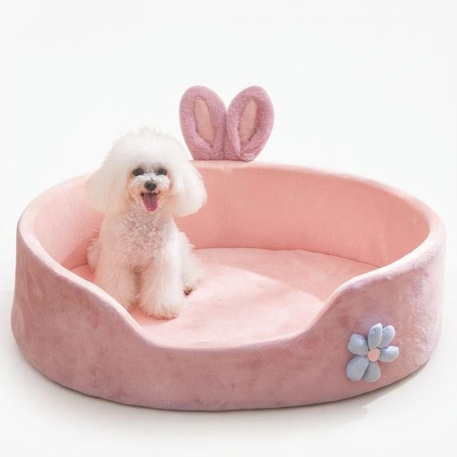 HMA Dog and cat Cute Bunny Ears Plush Pet Bed in Pink 58x45cm