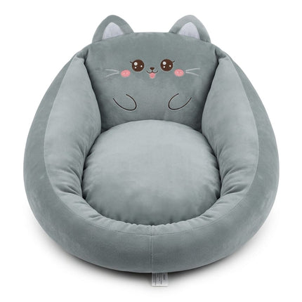 HMA Dog and cat Cute Cartoon Cat-Shaped Pet Bed Soft Plush Washable Cushion Lounge Bed for Cats And Small Dogs Grey