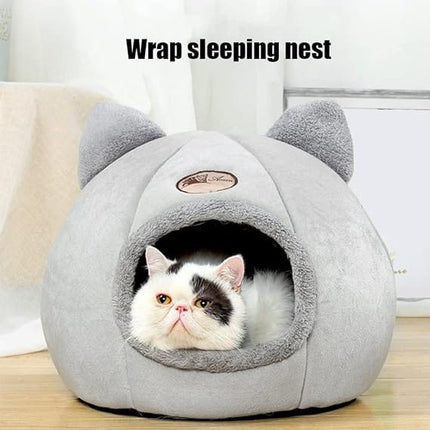 HMA Dog and cat Cute Cat Ears Covered Pet Cave Bed in Grey 40x40cm