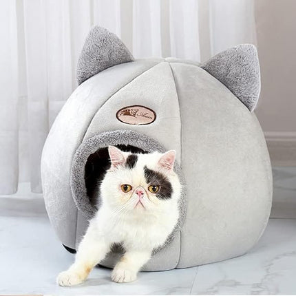 HMA Dog and cat Cute Cat Ears Covered Pet Cave Bed in Grey 40x40cm