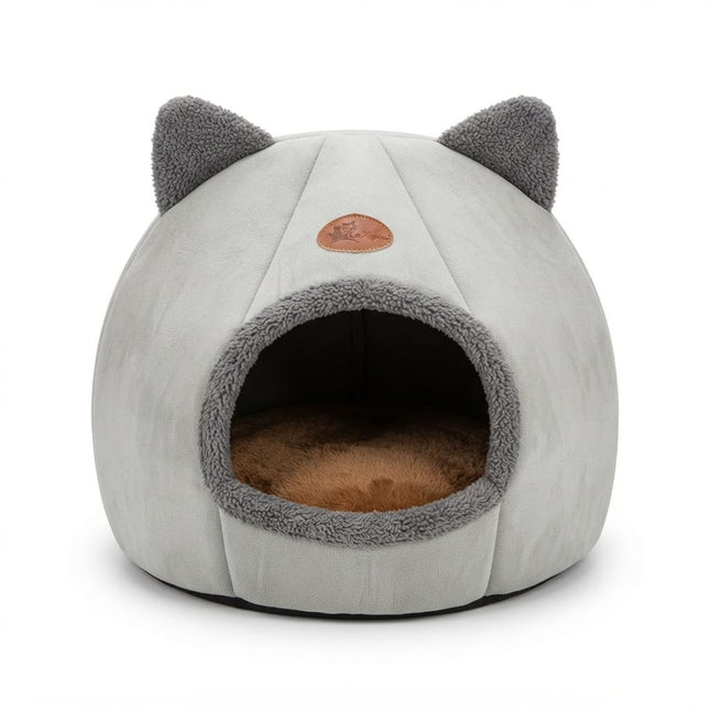 HMA Dog and cat Cute Cat Ears Covered Pet Cave Bed in Grey 40x40cm