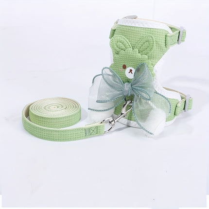 HMA Dog and cat Cute Green Bunny Design Pet Harness and Leash Set Perfect for Small Pets Size M