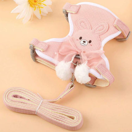 HMA Dog and cat Cute Pink Bunny Design Pet Harness and Leash Set Ideal for Small Pets Size M
