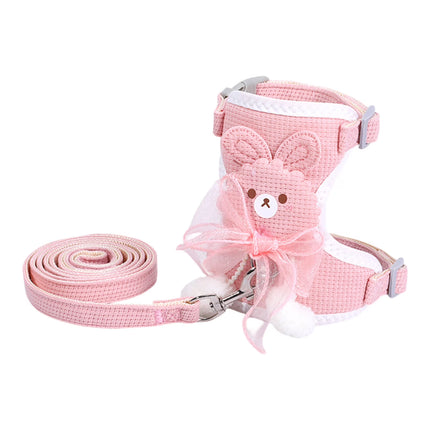 HMA Dog and cat Cute Pink Bunny Design Pet Harness and Leash Set Ideal for Small Pets Size M