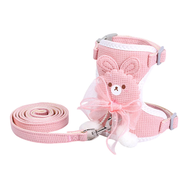 HMA Dog and cat Cute Pink Bunny Design Pet Harness and Leash Set Ideal for Small Pets Size M