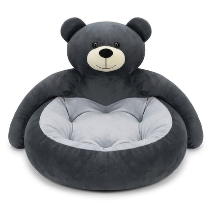 HMA Dog and cat Cute Teddy Bear Shaped Pet Bed Ultra Soft Plush Calming Cushion Bed for Cats And Small Dogs Dark Grey