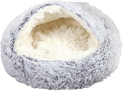HMA Dog and cat Fluffy Covered Cat Cave Bed in Grey 40x40cm